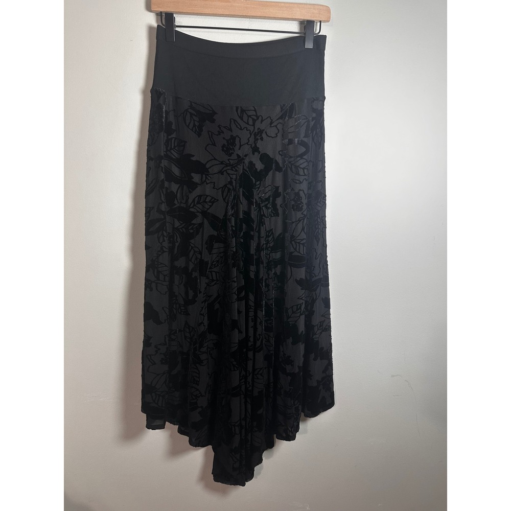 Banana Republic Black Burnout Velvet Asymmetrical Floral Midi Skirt Small NWT